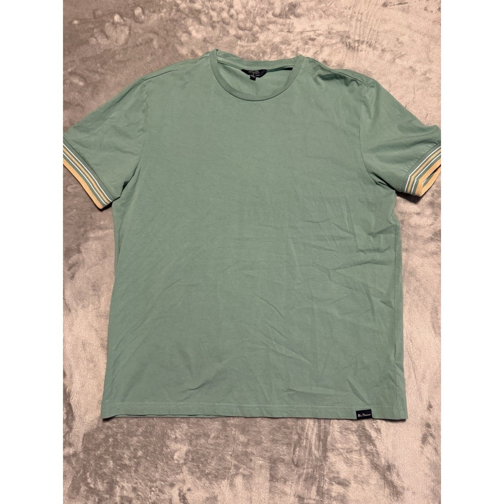 Ben‎ Sherman T-Shirt Mens Large Green Crew Neck Short Sleeve Contrast Trim